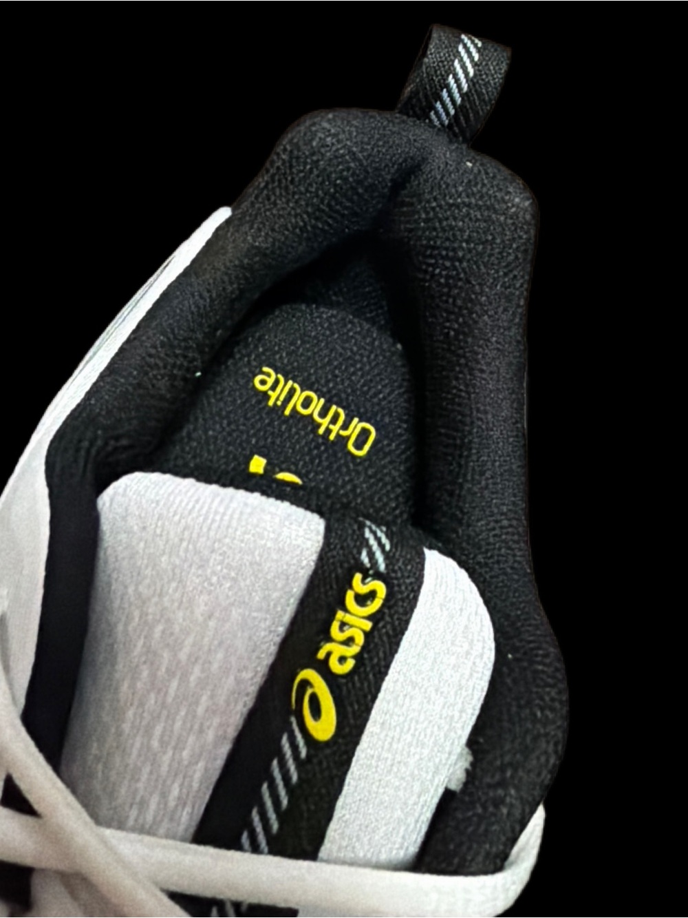 Asics White Black Athletic Running Sneakers with Yellow Trim - Picture 10 of 14